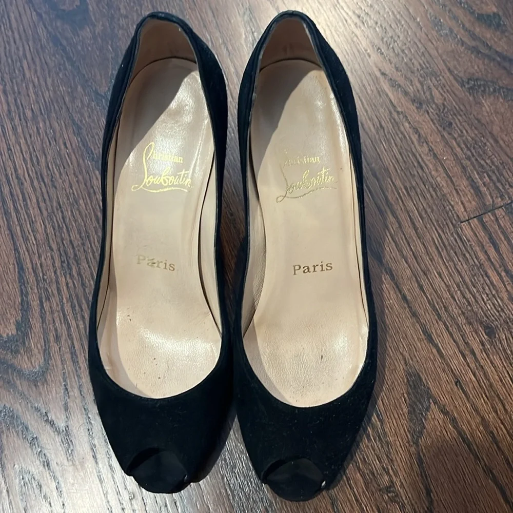 Christian Louboutin Black Peep Toe Heels 38 - Picture 2 of 5